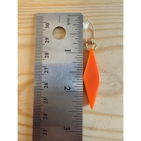 Orange Geometric Dangle Earrings With Gold-Tone Hooks - Picture 4 of 4